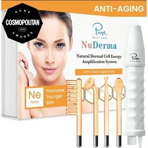 Pure Daily Care NuDerma High Frequency Skin Therapy Wand 4 Neon Applicators NEW